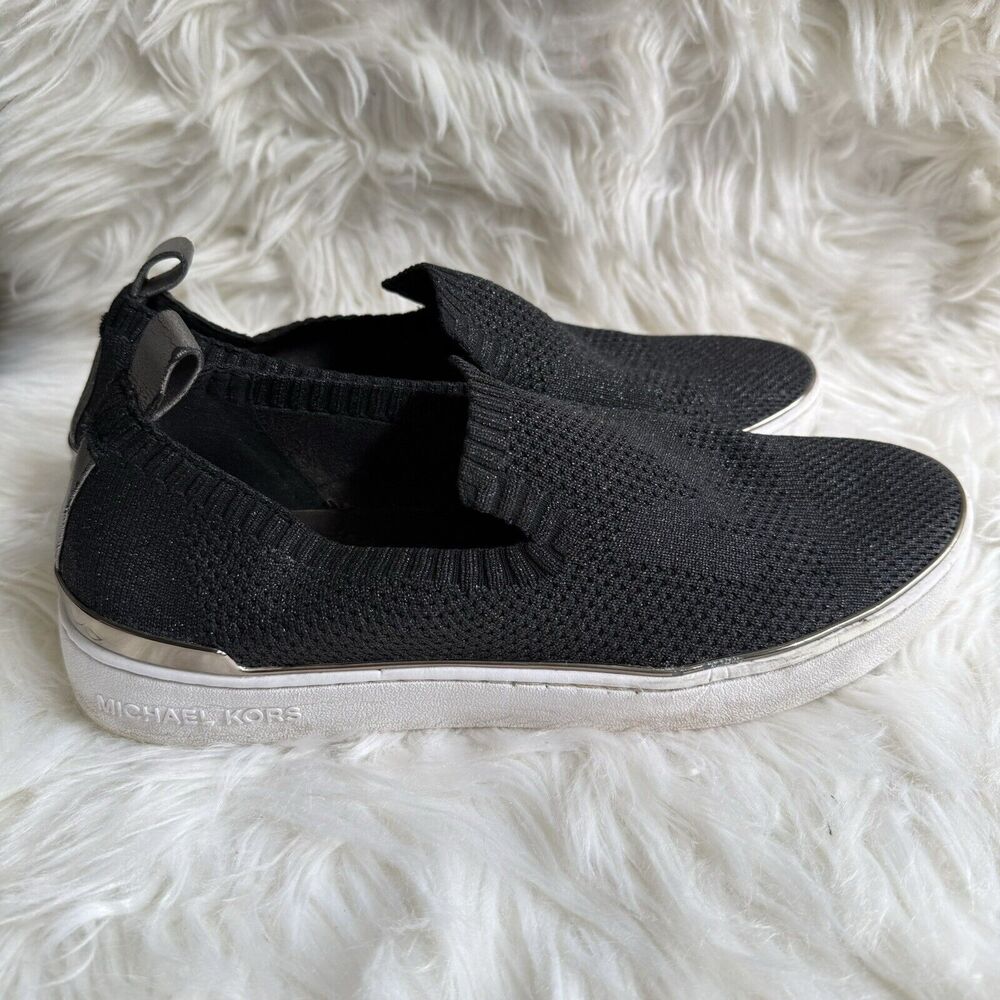 Michael Kors Womens Skyler Slip On Shoes Black Gold Fabric Knit Round Toe 10M - Picture 4 of 10